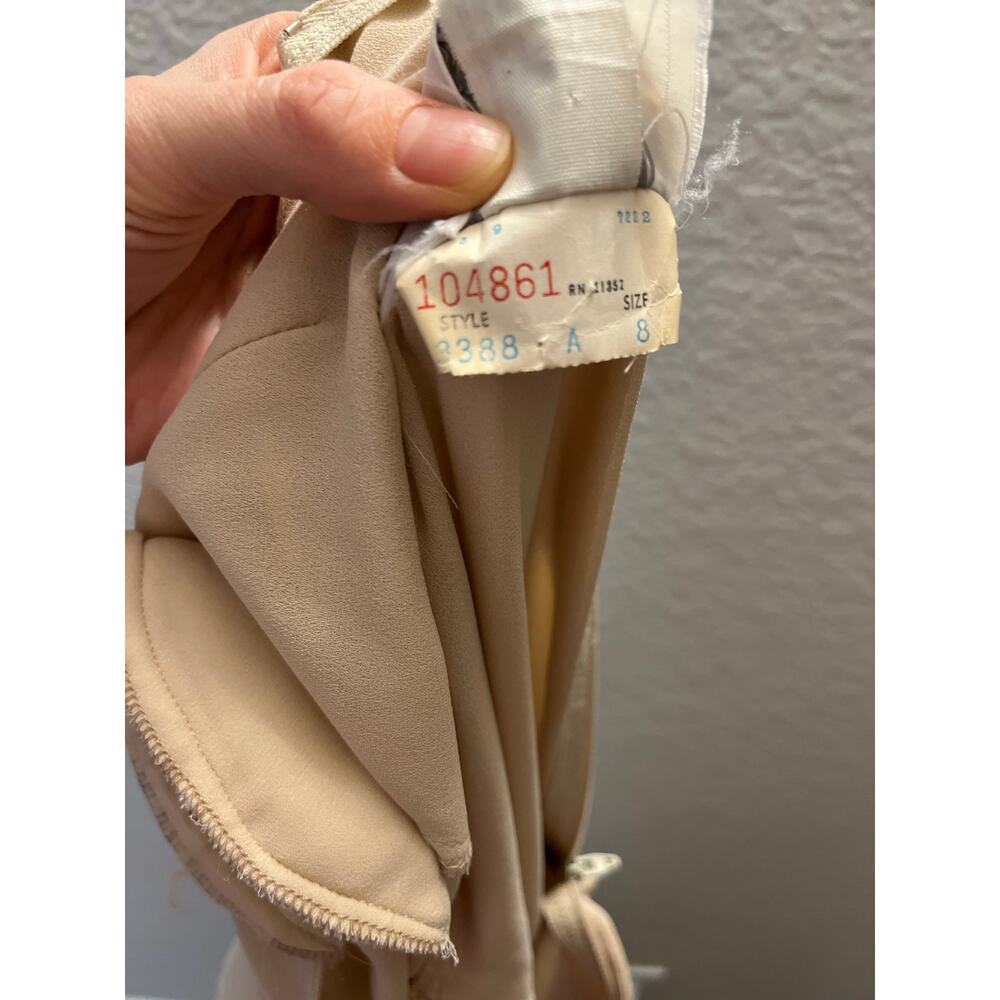 Vintage 70s Bullocks Wilshire Chiffon Midi Dress Beige Asymmetric Quiet Luxury - Picture 6 of 6